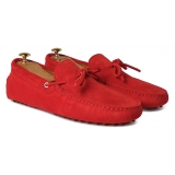 Viola Milano - Mocassino Gommino in Pelle Scamosciata - Rosso - Handmade in Italy - Luxury Exclusive Collection