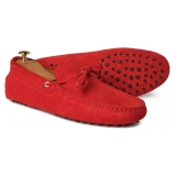 Viola Milano - Mocassino Gommino in Pelle Scamosciata - Rosso - Handmade in Italy - Luxury Exclusive Collection