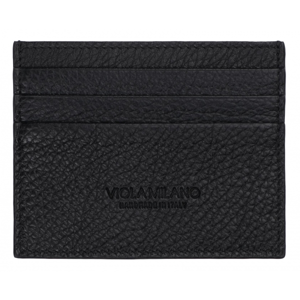 Viola Milano - Porta Carte di Credito in Pelle Pieno Fiore - Nero - Handmade in Italy - Luxury Exclusive Collection