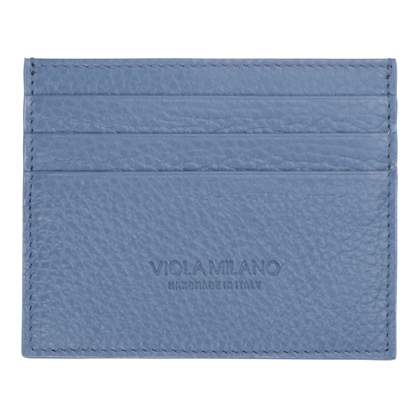 Viola Milano - Porta Carte di Credito in Pelle Pieno Fiore - Blu - Handmade in Italy - Luxury Exclusive Collection