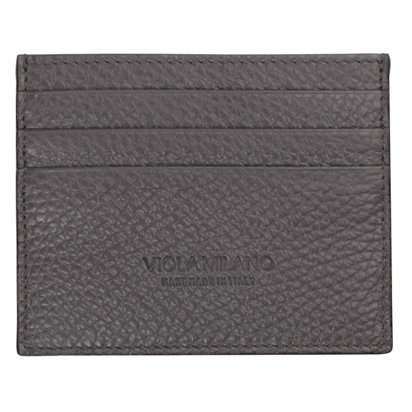 Viola Milano - Porta Carte di Credito in Pelle Pieno Fiore - Grigio - Handmade in Italy - Luxury Exclusive Collection