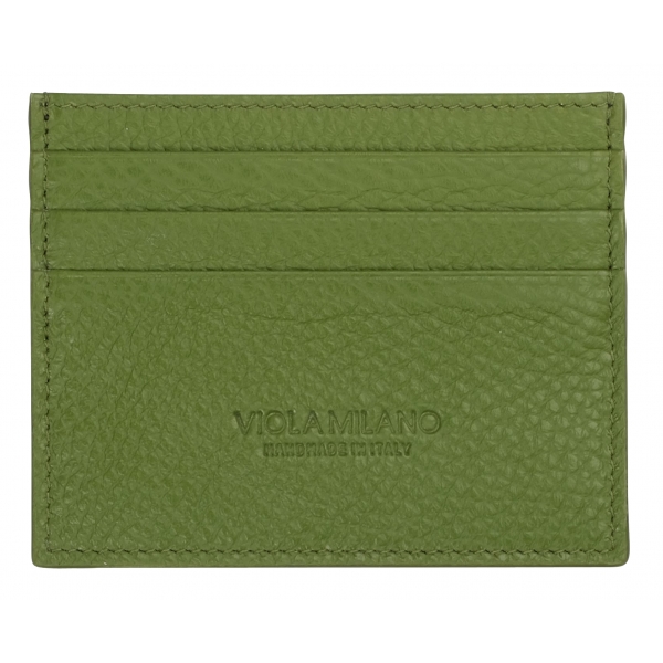 Viola Milano - Porta Carte di Credito in Pelle Pieno Fiore - Verde Lime - Handmade in Italy - Luxury Exclusive Collection