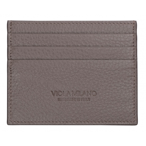 Viola Milano - Porta Carte di Credito in Pelle Pieno Fiore - Grigio Talpa - Handmade in Italy - Luxury Exclusive Collection
