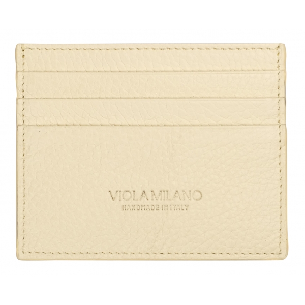 Viola Milano - Porta Carte di Credito in Pelle Pieno Fiore - Limone Pallido - Handmade in Italy - Luxury Exclusive Collection