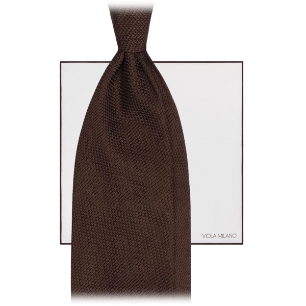 Viola Milano - Confezione Regalo Grenadine - Cravatta + Fazzoletto - Marrone - Handmade in Italy - Luxury Exclusive Collection