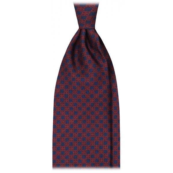 Viola Milano - Grid Chain Selftipped Italian Silk Tie - Navy/Wine - Handmade in Italy - Luxury Exclusive Collection