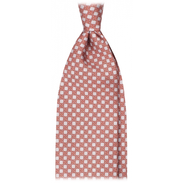 Viola Milano - Grid Chain Selftipped Italian Silk Tie - Orange - Handmade in Italy - Luxury Exclusive Collection