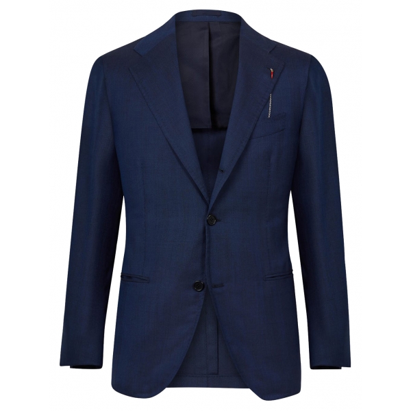 Viola Milano - Abito Italiano Sartoriale Lana/Seta a Quadri Micro - Blu Navy - Handmade in Italy - Luxury Exclusive Collection