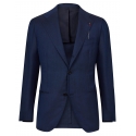 Viola Milano - Abito Italiano Sartoriale Lana/Seta a Quadri Micro - Blu Navy - Handmade in Italy - Luxury Exclusive Collection