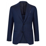 Viola Milano - Abito Italiano Sartoriale Lana/Seta a Quadri Micro - Blu Navy - Handmade in Italy - Luxury Exclusive Collection