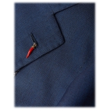 Viola Milano - Abito Italiano Sartoriale Lana/Seta a Quadri Micro - Blu Navy - Handmade in Italy - Luxury Exclusive Collection