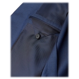 Viola Milano - Abito Italiano Sartoriale Lana/Seta a Quadri Micro - Blu Navy - Handmade in Italy - Luxury Exclusive Collection