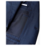Viola Milano - Abito Italiano Sartoriale Lana/Seta a Quadri Micro - Blu Navy - Handmade in Italy - Luxury Exclusive Collection