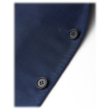 Viola Milano - Abito Italiano Sartoriale Lana/Seta a Quadri Micro - Blu Navy - Handmade in Italy - Luxury Exclusive Collection