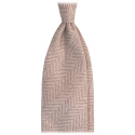 Viola Milano - Herringbone Pattern Handrolled 100% Cashmere Tie - Sand - Handmade in Italy - Luxury Exclusive Collection