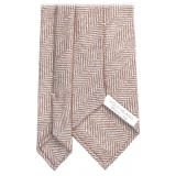Viola Milano - Herringbone Pattern Handrolled 100% Cashmere Tie - Sand - Handmade in Italy - Luxury Exclusive Collection