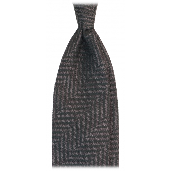 Viola Milano - Herringbone Pattern Wool and Cashmere Tie - Forest/Grey - Handmade in Italy - Luxury Exclusive Collection