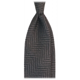 Viola Milano - Herringbone Pattern Wool and Cashmere Tie - Forest/Grey - Handmade in Italy - Luxury Exclusive Collection