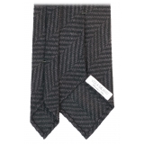 Viola Milano - Herringbone Pattern Wool and Cashmere Tie - Forest/Grey - Handmade in Italy - Luxury Exclusive Collection