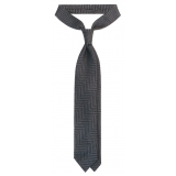 Viola Milano - Herringbone Pattern Wool and Cashmere Tie - Forest/Grey - Handmade in Italy - Luxury Exclusive Collection