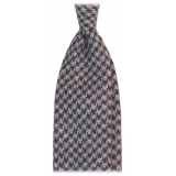 Viola Milano - Houndstooth Check Pattern Handrolled Wool Tie - Navy/Grey - Handmade in Italy - Luxury Exclusive Collection