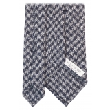 Viola Milano - Houndstooth Check Pattern Handrolled Wool Tie - Navy/Grey - Handmade in Italy - Luxury Exclusive Collection