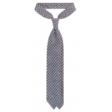Viola Milano - Houndstooth Check Pattern Handrolled Wool Tie - Navy/Grey - Handmade in Italy - Luxury Exclusive Collection