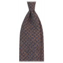 Viola Milano - Houndstooth Pattern Handrolled Wool Tie - Brown/Blue - Handmade in Italy - Luxury Exclusive Collection