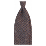 Viola Milano - Houndstooth Pattern Handrolled Wool Tie - Brown/Blue - Handmade in Italy - Luxury Exclusive Collection
