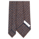 Viola Milano - Houndstooth Pattern Handrolled Wool Tie - Brown/Blue - Handmade in Italy - Luxury Exclusive Collection