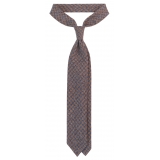 Viola Milano - Houndstooth Pattern Handrolled Wool Tie - Brown/Blue - Handmade in Italy - Luxury Exclusive Collection