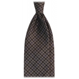 Viola Milano - Houndstooth Pattern Handrolled Wool Tie - Grey/Navy Mix - Handmade in Italy - Luxury Exclusive Collection