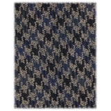 Viola Milano - Houndstooth Pattern Handrolled Wool Tie - Grey/Navy Mix - Handmade in Italy - Luxury Exclusive Collection
