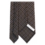 Viola Milano - Houndstooth Pattern Handrolled Wool Tie - Grey/Navy Mix - Handmade in Italy - Luxury Exclusive Collection