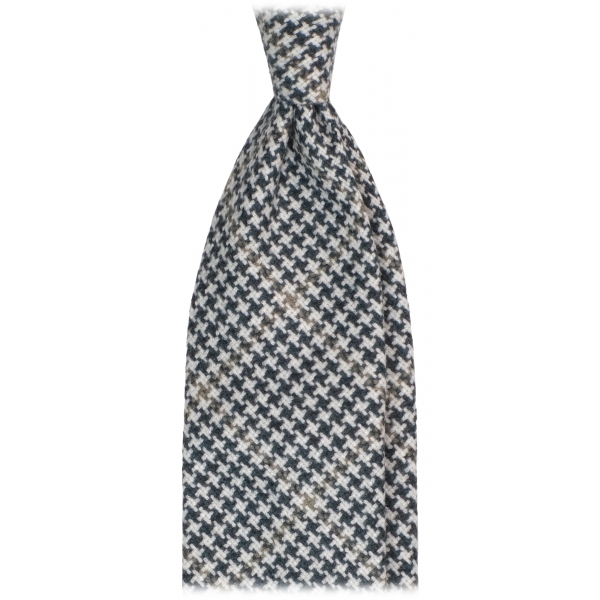 Viola Milano - Houndstooth Pattern Handrolled Wool Tie - Navy Mix - Handmade in Italy - Luxury Exclusive Collection