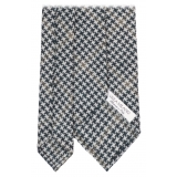 Viola Milano - Houndstooth Pattern Handrolled Wool Tie - Navy Mix - Handmade in Italy - Luxury Exclusive Collection