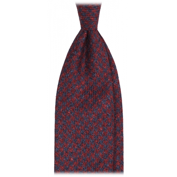 Viola Milano - Houndstooth Pattern Handrolled Wool Tie - Navy Mix - Handmade in Italy - Luxury Exclusive Collection