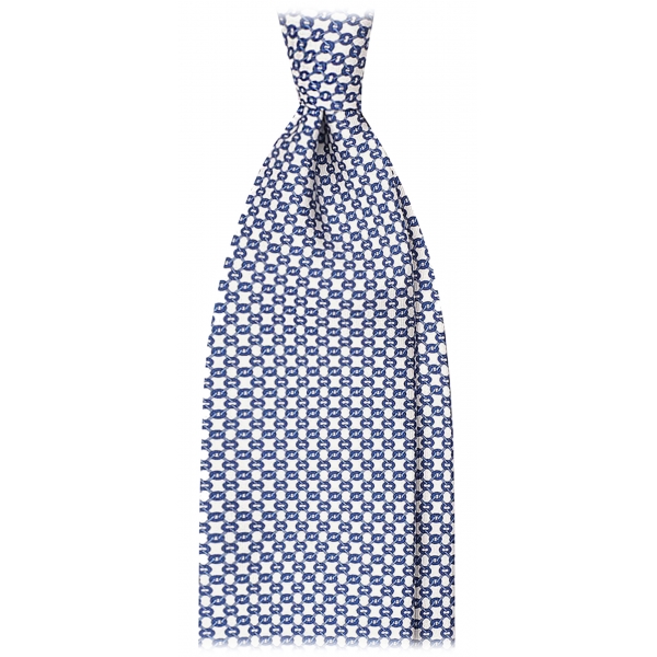 Viola Milano - Infiniti Chain Selftipped Italian Silk Tie - White - Handmade in Italy - Luxury Exclusive Collection