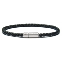 Viola Milano - Italian Braided Leather bracelet With Silver Clasp - Black - Handmade in Italy - Luxury Exclusive Collection