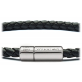Viola Milano - Italian Braided Leather bracelet With Silver Clasp - Black - Handmade in Italy - Luxury Exclusive Collection