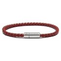 Viola Milano - Italian Braided Leather bracelet with Silver Clasp - Blood - Handmade in Italy - Luxury Exclusive Collection