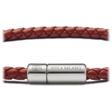 Viola Milano - Italian Braided Leather bracelet with Silver Clasp - Blood - Handmade in Italy - Luxury Exclusive Collection