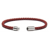 Viola Milano - Italian Braided Leather bracelet with Silver Clasp - Blood - Handmade in Italy - Luxury Exclusive Collection