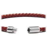Viola Milano - Italian Braided Leather bracelet with Silver Clasp - Blood - Handmade in Italy - Luxury Exclusive Collection