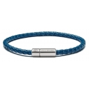Viola Milano - Italian Braided Leather bracelet with Silver Clasp - Blue - Handmade in Italy - Luxury Exclusive Collection