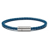 Viola Milano - Italian Braided Leather bracelet with Silver Clasp - Blue - Handmade in Italy - Luxury Exclusive Collection
