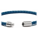 Viola Milano - Italian Braided Leather bracelet with Silver Clasp - Blue - Handmade in Italy - Luxury Exclusive Collection