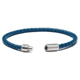 Viola Milano - Italian Braided Leather bracelet with Silver Clasp - Blue - Handmade in Italy - Luxury Exclusive Collection