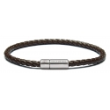 Viola Milano - Italian Braided Leather bracelet with Silver Clasp - Brown - Handmade in Italy - Luxury Exclusive Collection