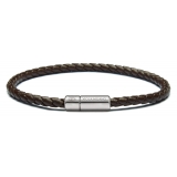 Viola Milano - Italian Braided Leather bracelet with Silver Clasp - Brown - Handmade in Italy - Luxury Exclusive Collection